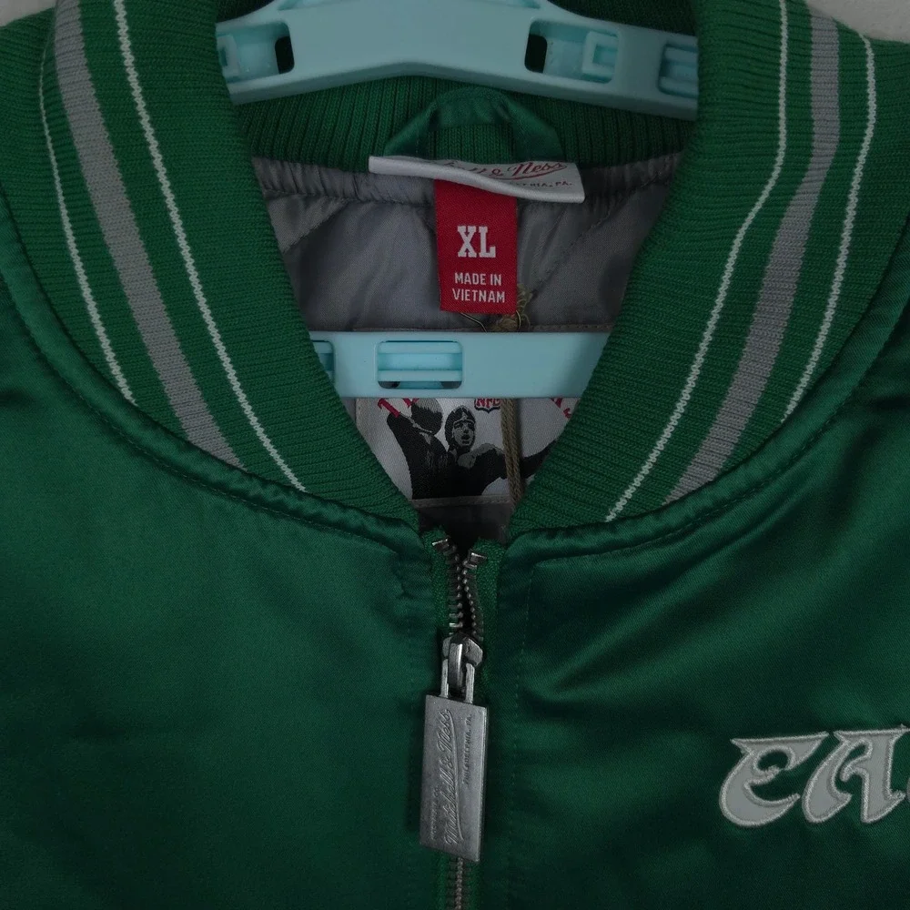 Philadelphia Eagles Mitchell & Ness NFL XL XLarge Satin Jacket Green Gray NWT